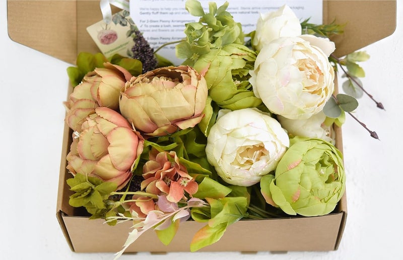 FiveSeasonStuff Rustic Brown, Beige & Green Artificial Peony Bouquets, 2 Silk Flower Bundles with Hydrangeas for Wedding & Dining Table Centerpieces, Living Room & Home Decor - Image 4